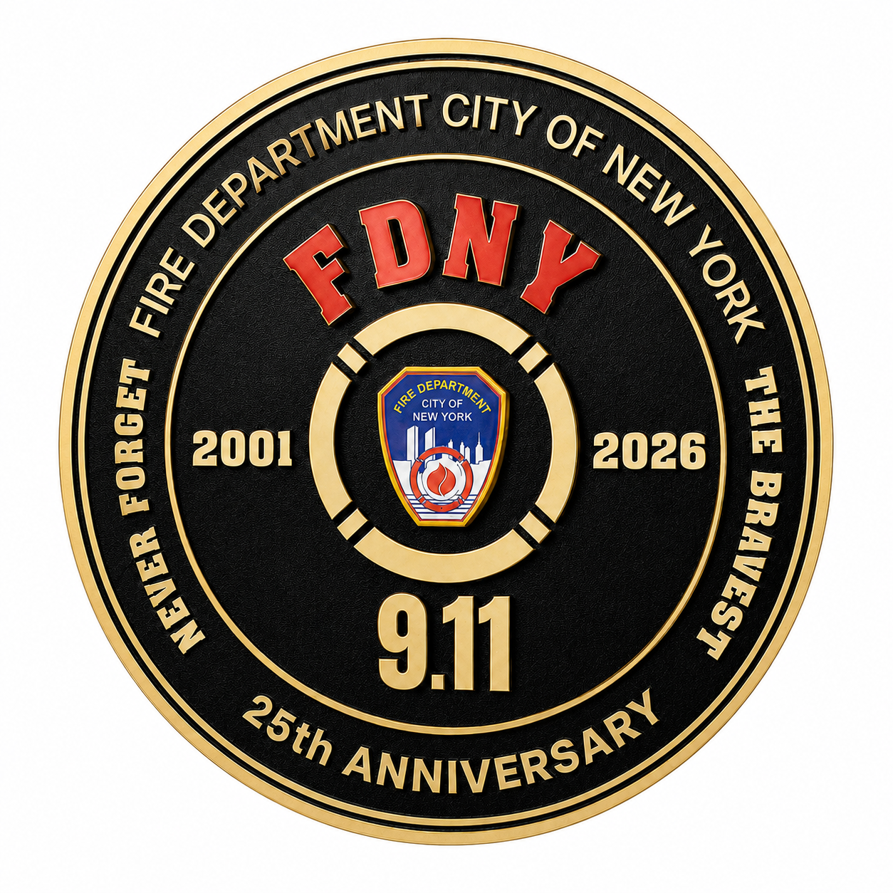 FDNY 9.11 25TH Anniversary Round Challenge Coin (Red FDNY)