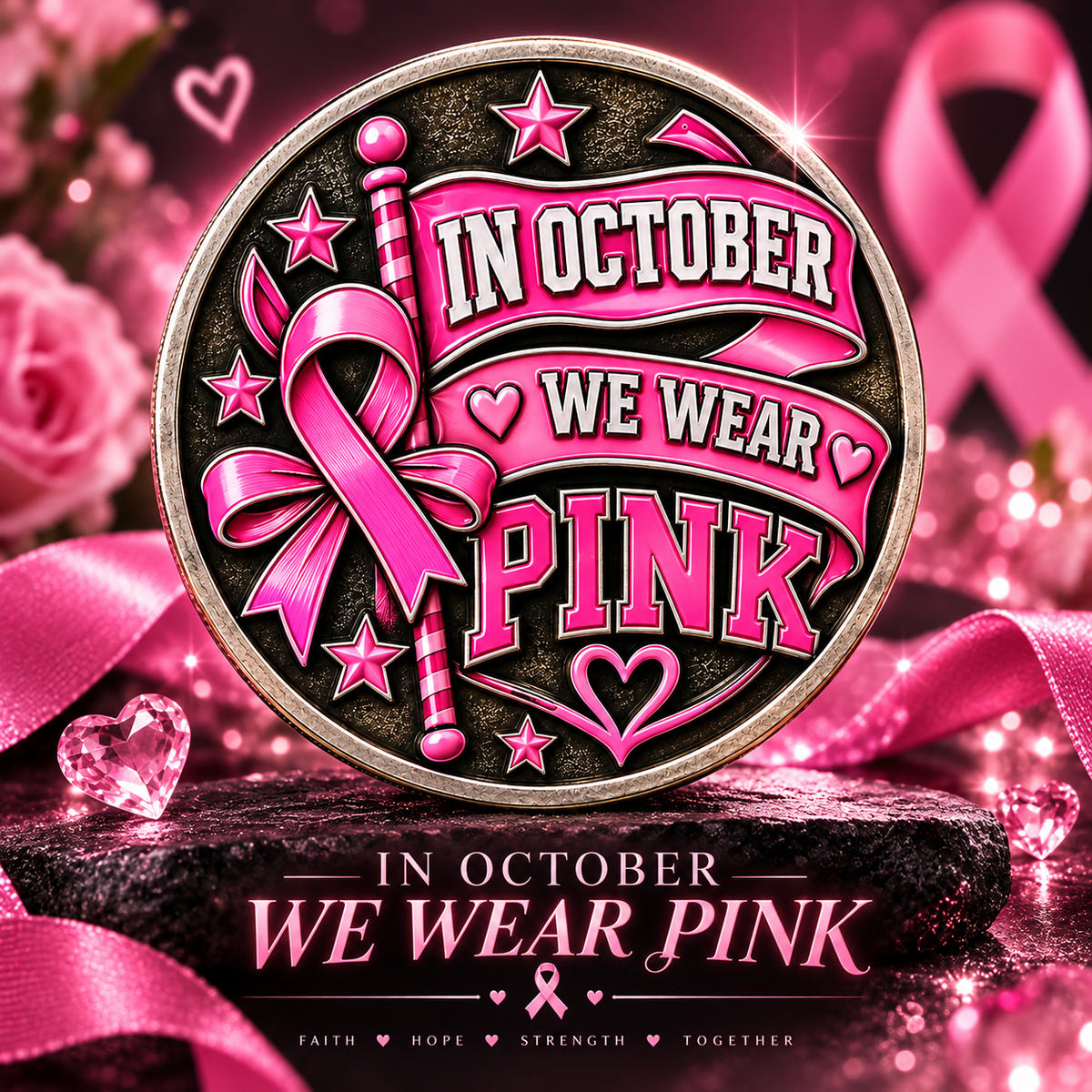 Pink Ribbon Breast Cancer Awareness Challenge Coin