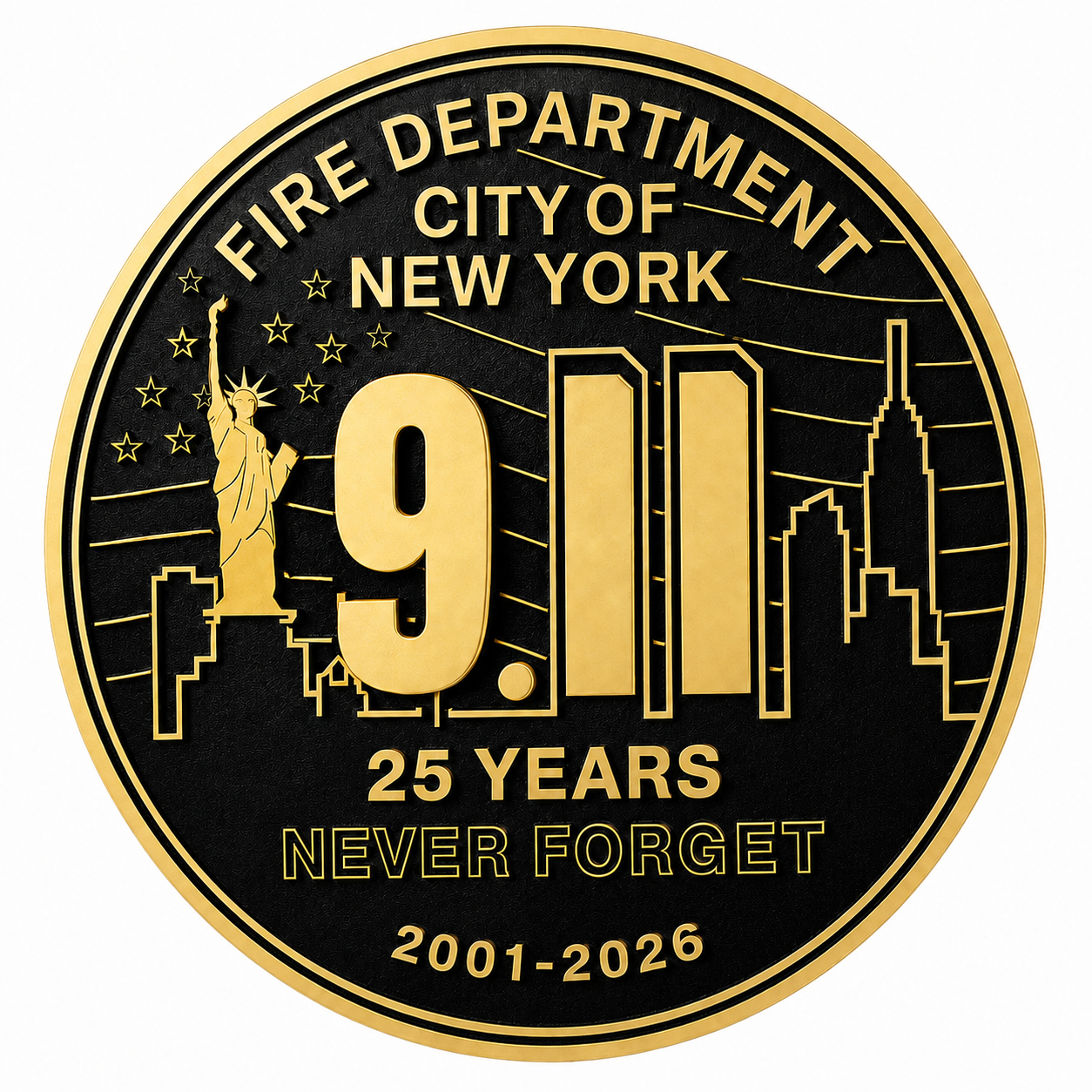 FDNY 9.11 25TH Anniversary Round Challenge Coin (Red FDNY)
