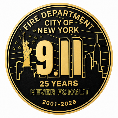 FDNY 9.11 25TH Anniversary Round Challenge Coin (Red FDNY)