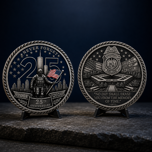 The "No Day Shall Erase" 25th Anniversary Officer Memorial Challenge Coin